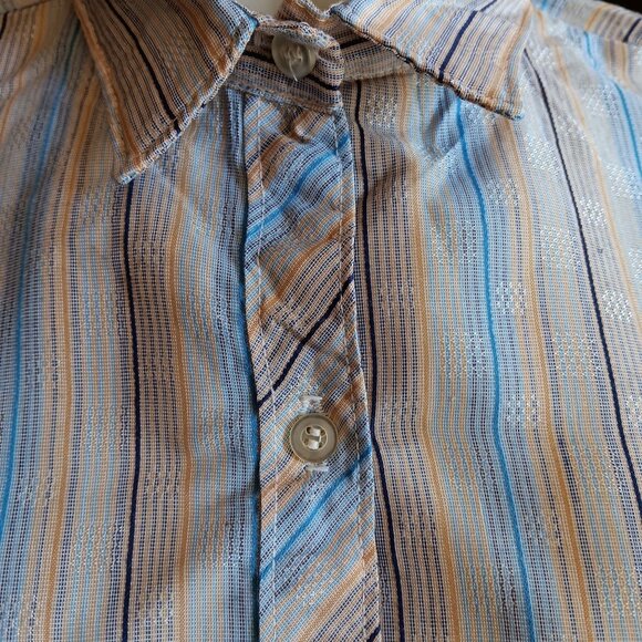 Medium True Vintage Boho Striped Button-Down Blouse Shirt Pastel Blue/Beige 70s - Picture 3 of 7